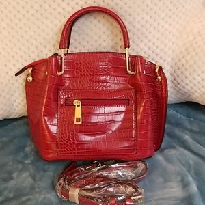 Saundra Roberts Crocodile Embossed Leather Satchel